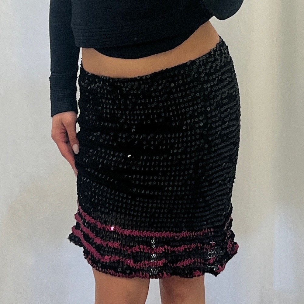 Y2K black sequins midi skirt